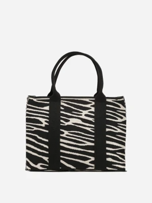 Czarna Torebka Tote z Rączką i Paskiem w Animal Print Horda Versoli