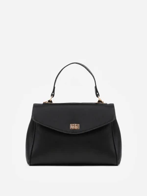 Czarna Torebka Typu Kuferek z Rączką i Klapą z Paskiem Crossbody Phoebyne Caely