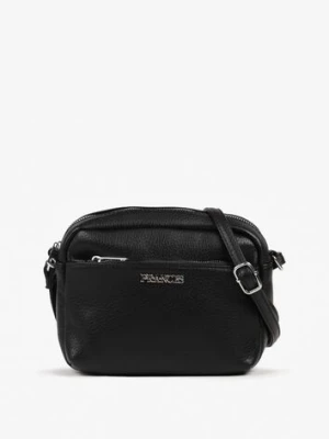 Czarna Torebka Typu Listonoszka z Suwakiem i Metalicznym Zdobieniem Silenaia francis