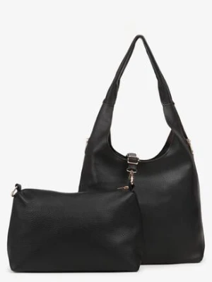 Czarna Torebka Typu Shopper z Saszetką Fesandia caely