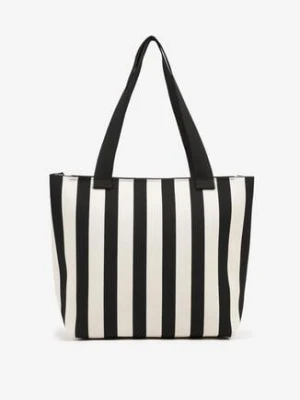 Czarna Torebka w Paski Shopper na Suwak Salisea