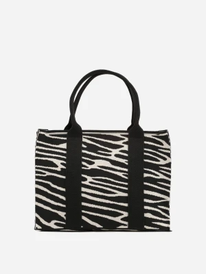 Czarna Torebka w Stylu Shopper w Zebrę z Regulowanym Paskiem i Rączkami Tolip Versoli