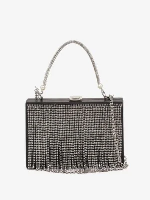 Czarna Torebka Wieczorowa Vices z Łańcuszkiem i Rączką Zdobiona Cyrkoniami Amonne