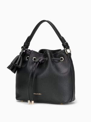 Czarna torebka worek z ozdobnymi chwostami Puccini