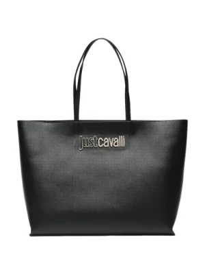 Czarna torebka zakupowa z ekoskóry Just Cavalli
