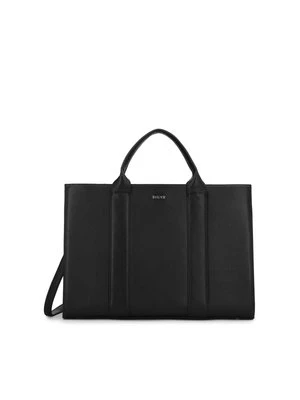 Czarna tote bag z groszkowej skóry naturalnej z odpinanym paskiem Kazar