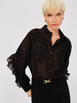 Czarna transparentna koszula z lyocellu z haftem TARANKO
