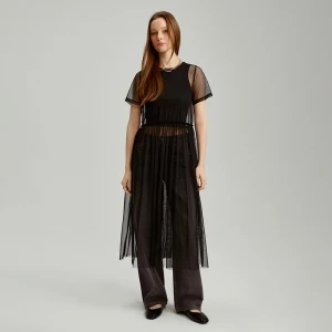 Czarna transparentna sukienka babydoll z krótkim rękawem House