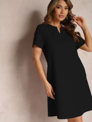 Czarna Trapezowa Sukienka Mini z Krótkim Rękawem i Kieszeniami Vrea new collection