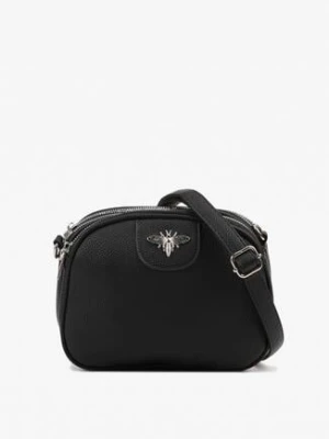 Czarna Trzykomorowa Torebka z Metaliczną Ozdobą Nanilara fashion&bags