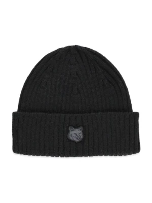 Czarna wełniana czapka z logo Fox Head Maison Kitsuné
