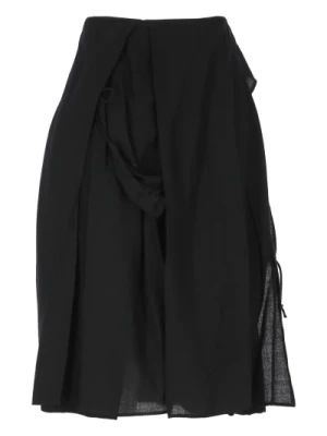 Czarna Wełniana Spódnica z Troczkami Yohji Yamamoto