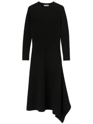 Czarna Wełniana Sukienka z Asymetrycznym Designem Jil Sander