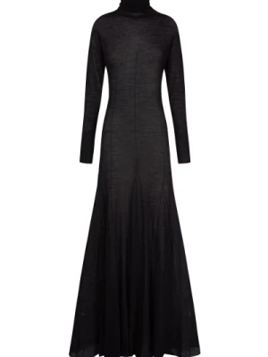 Czarna wełniana sukienka z godetami Cortana
