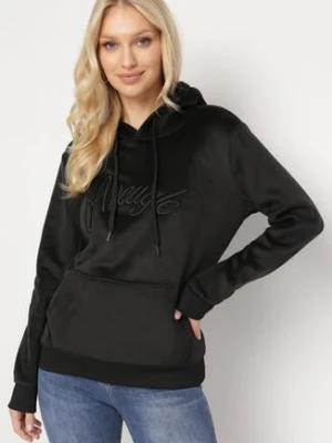 Czarna Welurowa Bluza z Haftem Akiffa kamaella