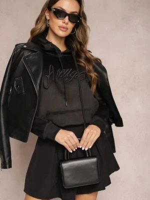 Czarna Welurowa Bluza z Haftowanym Napisem Hastte kamaella