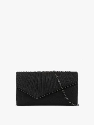 Czarna Wieczorowe Kopertowa Torebka Ozdobiona Brokatem z Łańcuszkiem Emalssa