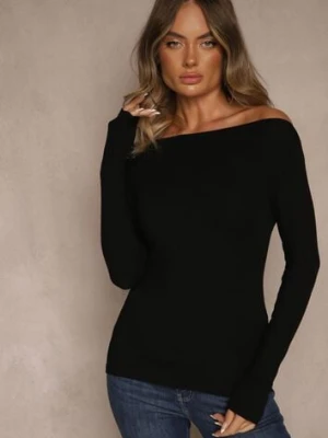 Czarna Wiskozowa Bluzka Longsleeve z Dekoltem Typu Łódka Zaide elsa.m by may