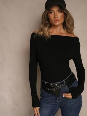 Czarna Wiskozowa Bluzka Longsleeve z Dekoltem Typu Łódka Zaide elsa.m by may