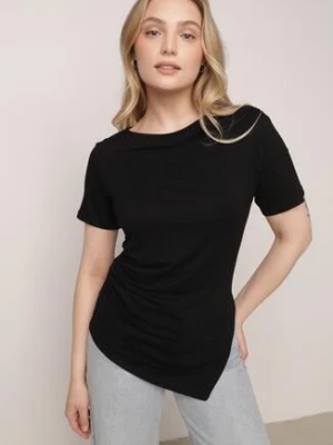 Czarna Wiskozowa Bluzka Marszczona o Asymetrycznym Kroju z Krótkim Rękawem Menirephis elsa.m by may