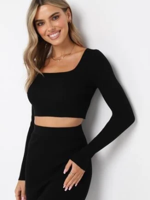 Czarna Wiskozowa Bluzka o Krótkim Fasonie z Długim Rękawem i Kwadratowym Dekoltem Taraneve jus de pom