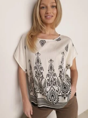 Czarna Wiskozowa Bluzka z Etnicznym Wzorem Melloshell j&x