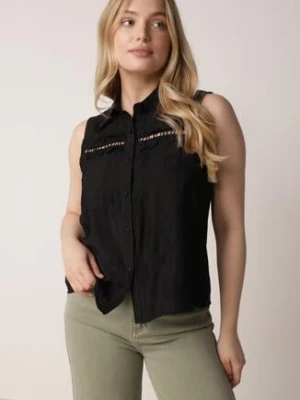 Czarna Wiskozowa Koszula Bez Rękawów w Stylu Boho z Haftem Viviebelle romee's