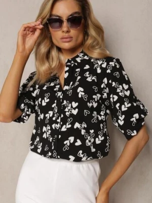 Czarna Wiskozowa Koszula Ozdobiona Wzorem w Serduszka Ranela