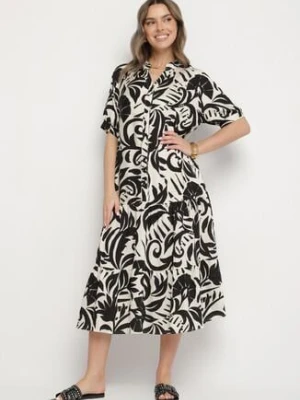 Czarna Wiskozowa Rozkloszowana Sukienka z Falbaną Filindania j&x