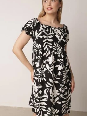 Czarna Wiskozowa Sukienka Hiszpanka w Kwiatowy Wzór Berinira j&x