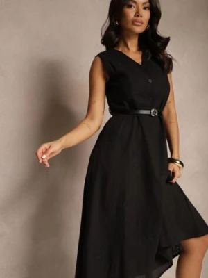 Czarna Wiskozowa Sukienka Koszulowa z Bawełną i Paskiem Artebia elsa.m by may