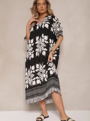 Czarna Wiskozowa Sukienka o Pudełkowym Kroju z Dekoltem w Serek Adellira cflo