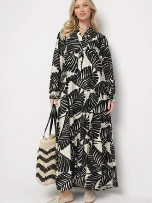 Czarna Wiskozowa Sukienka o Rozkloszowanym Kroju w Liście Rivvesa maja studio