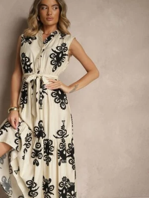 Czarna Wiskozowa Sukienka o Rozkloszowanym Kroju z Wiązanym Paskiem Mirasela m&d fashion