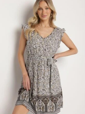 Czarna Wiskozowa Sukienka o Rozkloszowanym Kroju z Wiązanym Paskiem Sepona cflo