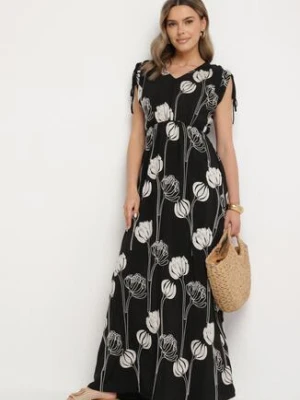 Czarna Wiskozowa Sukienka w Hafty Lumiene j&x