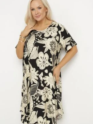 Czarna Wiskozowa Sukienka w Kwiaty Divolla j&x