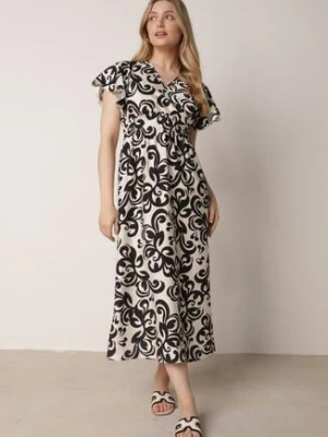 Czarna Wiskozowa Sukienka z Kopertowym Dekoltem i Gumkami w Talii Shyraya j&x