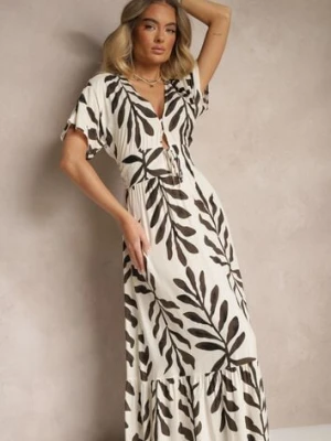 Czarna Wiskozowa Sukienka z Motywem Liści Verilin cflo