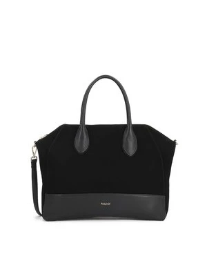 Czarna zamszowa torebka z rączkami i paskiem Kazar