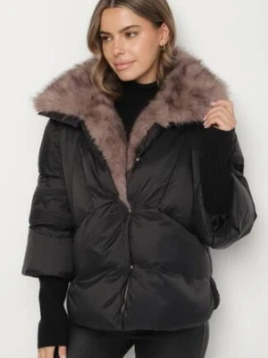 Czarna Zimowa Kurtka Pikowana z Futrzanym Kołnierzem i Wysokimi Ściągaczami Tilastra yu & me