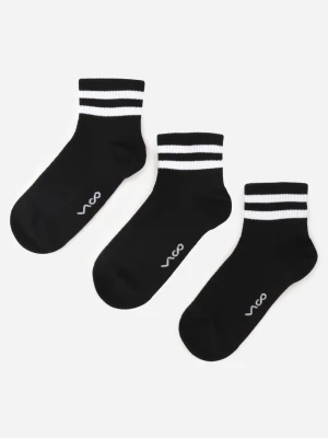 Czarne 3-Pack Skarpety Bawełniane za Kostkę ze Wzorem w Paski Nargaia Vico