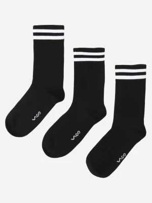 Czarne 3-Pack Skarpety Wysokie z Bawełny Zdobione Paskami Storda Vico