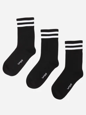 Czarne 3-pack Skarpety za Kostkę z Bawełną i Ozdobnymi Paskami Jellik Vico