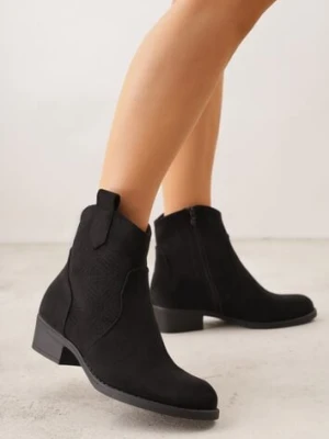 Czarne Ażurowe Botki na Słupku Typu Kowbojki Iolerine gogo gogo