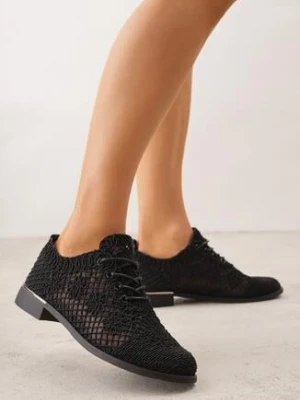Czarne Ażurowe Półbuty z Metaliczną Wstawką Homonis gogo gogo