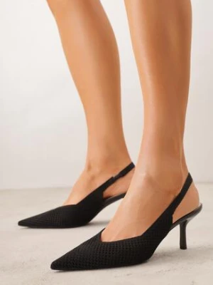 Czarne Ażurowe Sandały na Niskiej Szpilce z Noskiem w Szpic Balnalia