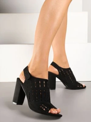 Czarne Ażurowe Sandały na Słupku Vices ze Skórzaną Wkładką Linetelia