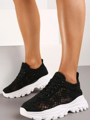 Czarne Ażurowe Sneakersy na Niskiej Platformie przed Kostkę Timane