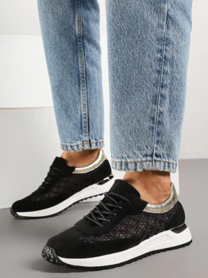 Czarne Ażurowe Sneakersy Ozdobione Metalicznymi Wstawkami Sdivane Mellisa